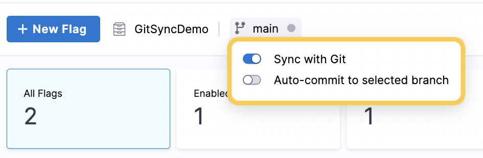 The Sync with Git toggle highlighted