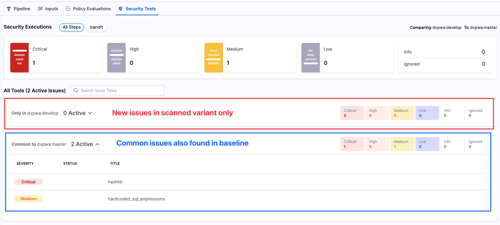 Targets and baselines in the Test Targets page